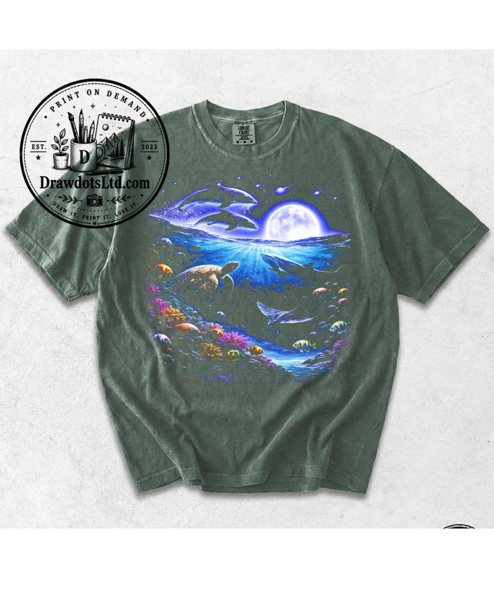 Vintage 90s Dolphins Whale Turtle Graphic Shirt