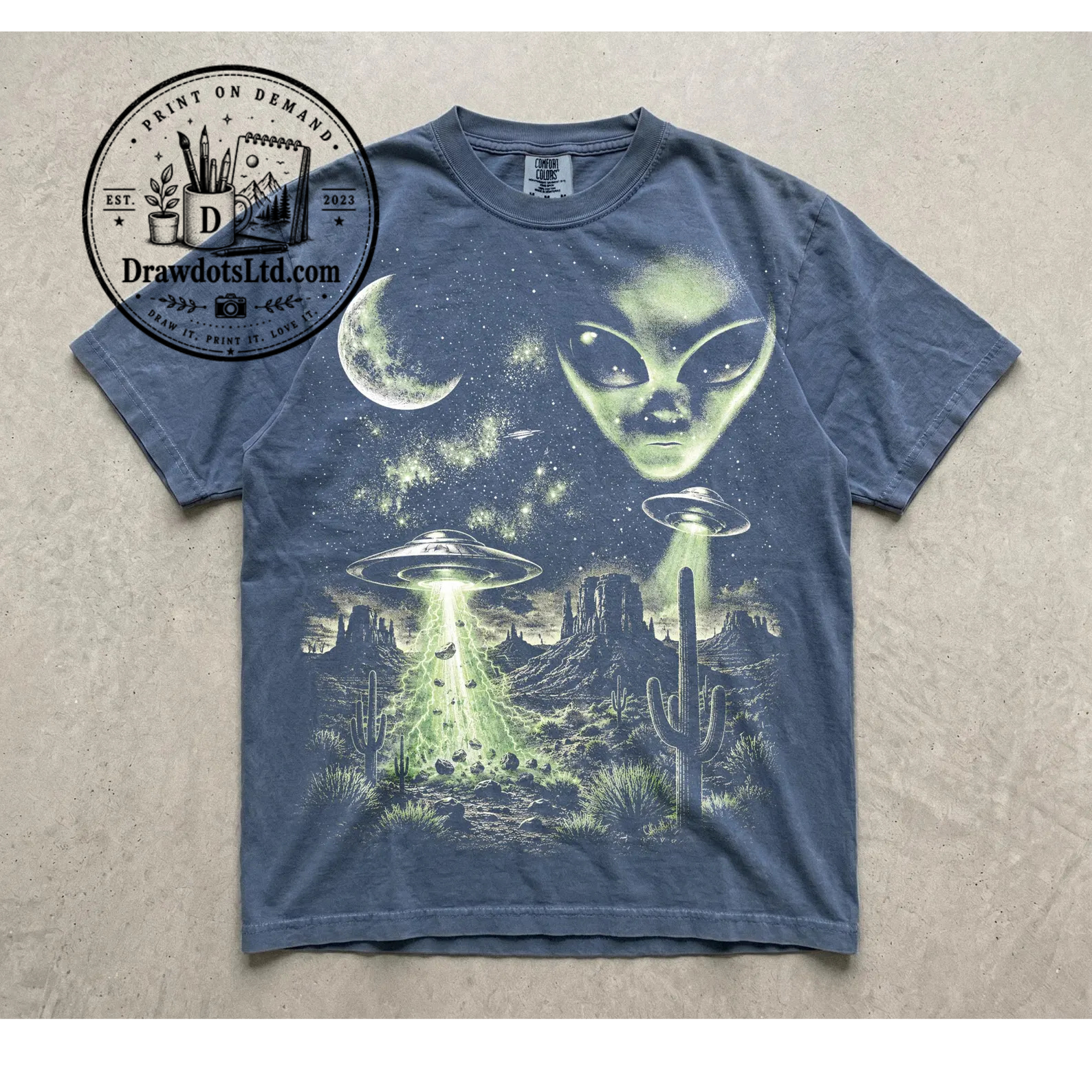 Retro Alien UFO, Vintage Sci-Fi Graphic Tee Shirt