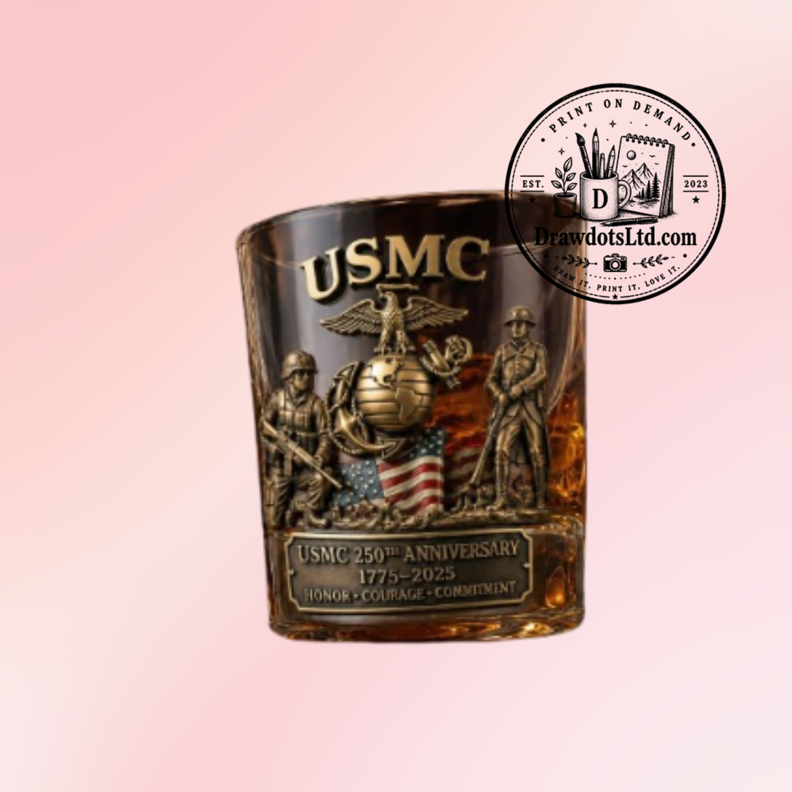 USMC 250th Anniversary Whiskey Glass