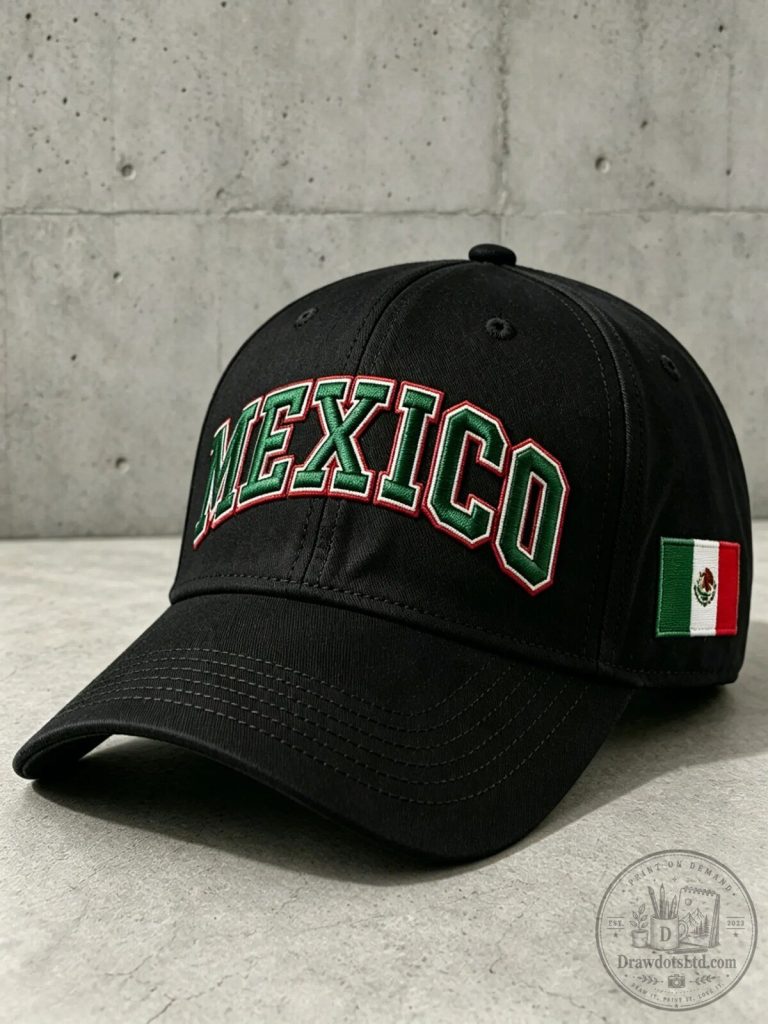 Mexico Embroidered Flag Black Baseball Cap Hat