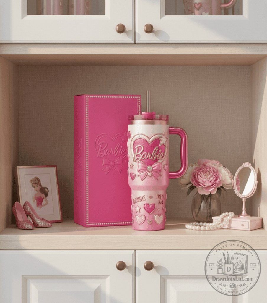 Barbie Pink Heart Stanley Tumbler with Handle and Straw 32 Barbie Pink Heart Stanley Tumbler with Handle and Straw