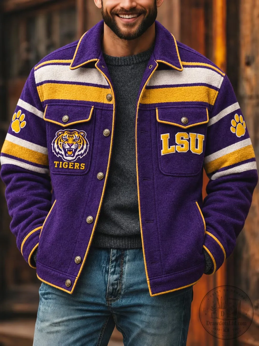 LSU Tigers Louisiana State University Purple and Gold Striped Jacket