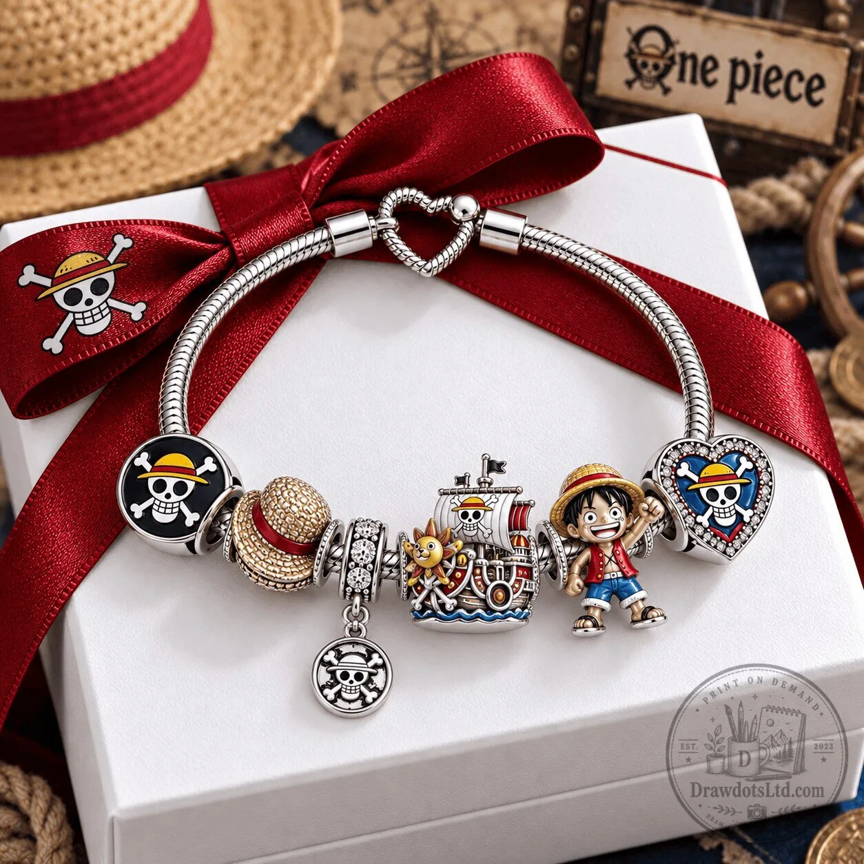 One Piece Monkey D. Luffy Straw Hat Pirates Charm Bracelet