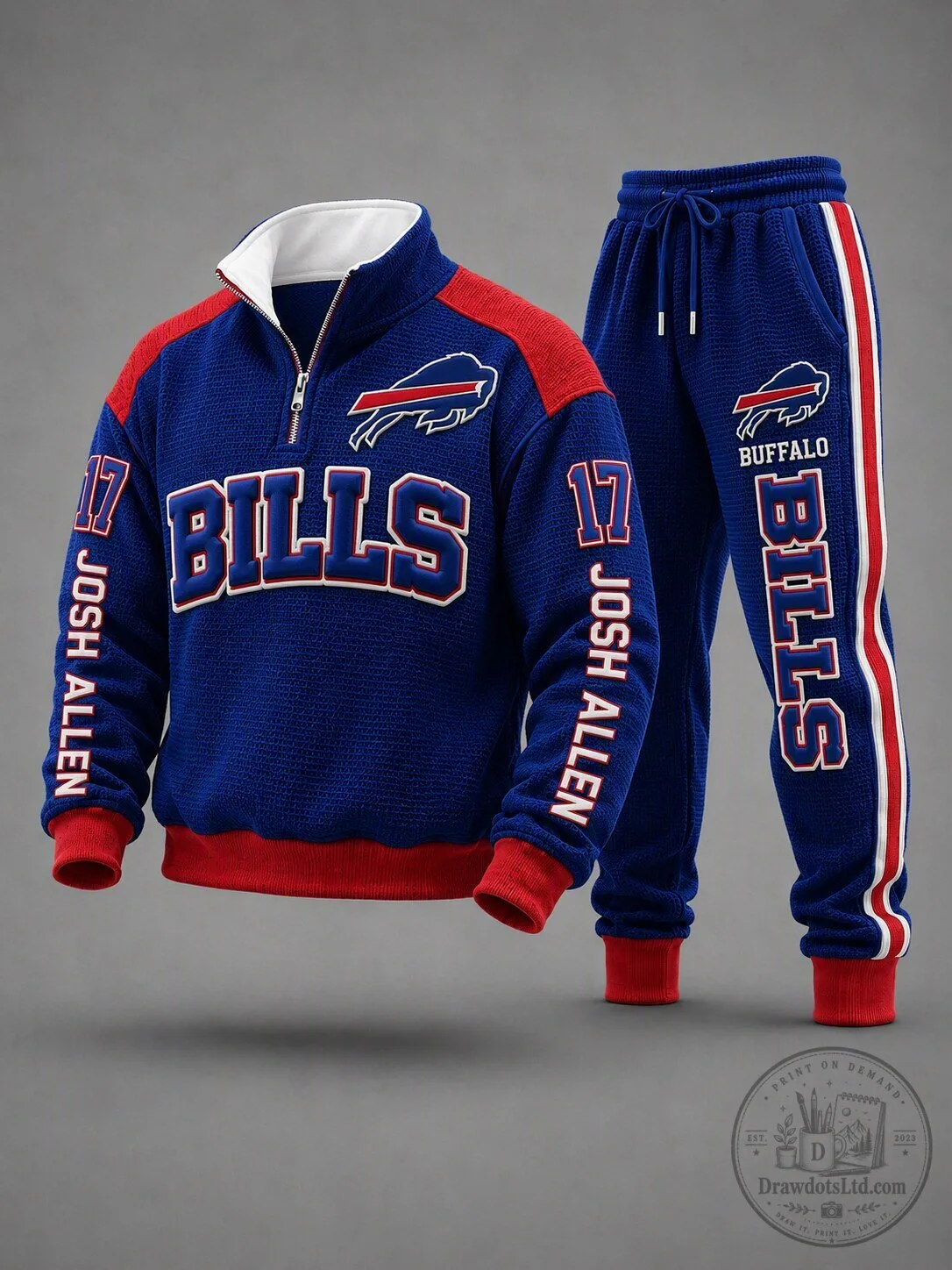 Buffalo Bills Josh Allen Quarter Zip Sweatshirt and Jogger Pants Set