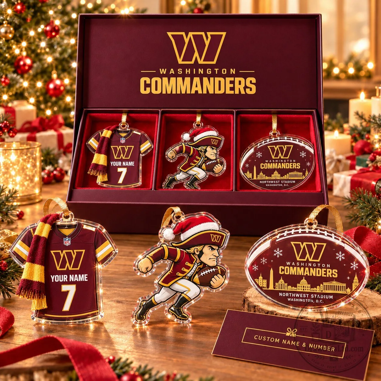Washington Commanders Football Team Acrylic Christmas Tree Ornament Set