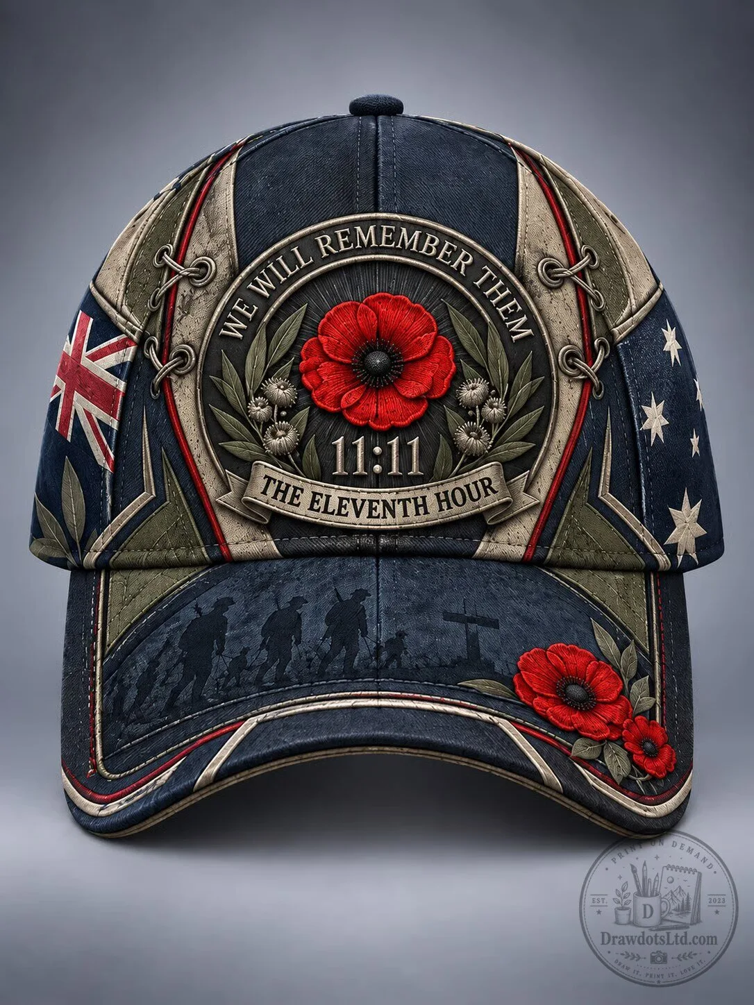 Australian Remembrance Day We Will Remember Them Poppy Flower Cap Hat