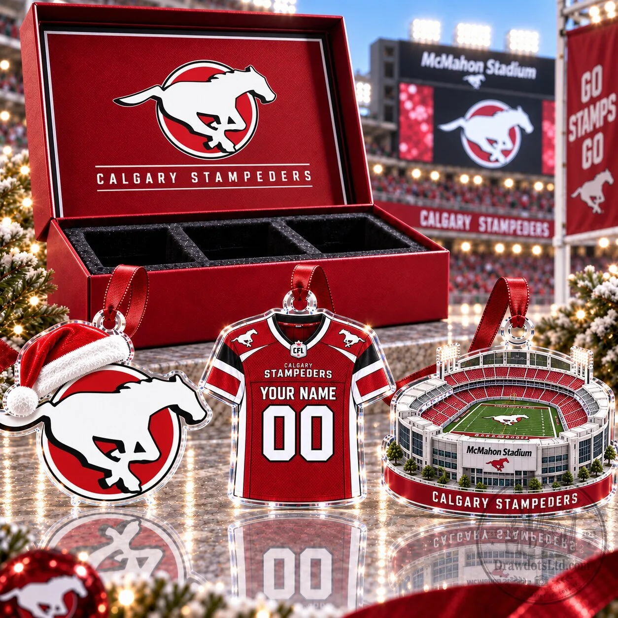 Calgary Stampeders Football Team Acrylic Christmas Ornament Set