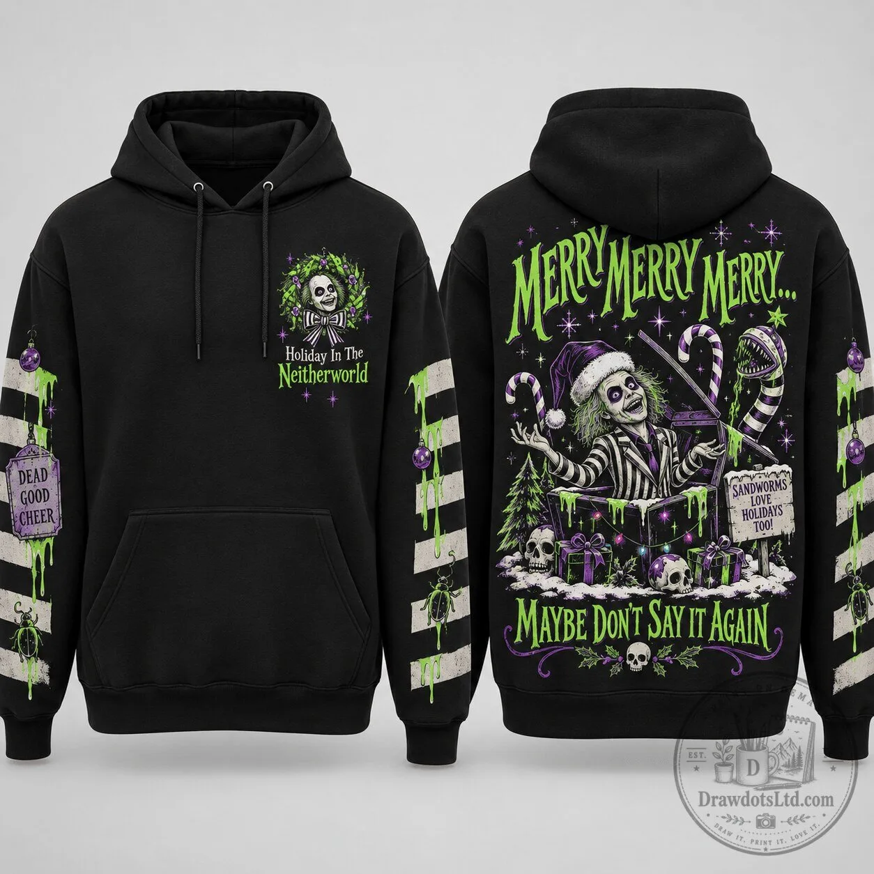 Beetlejuice Christmas Netherworld Holiday Black Adult Hoodie