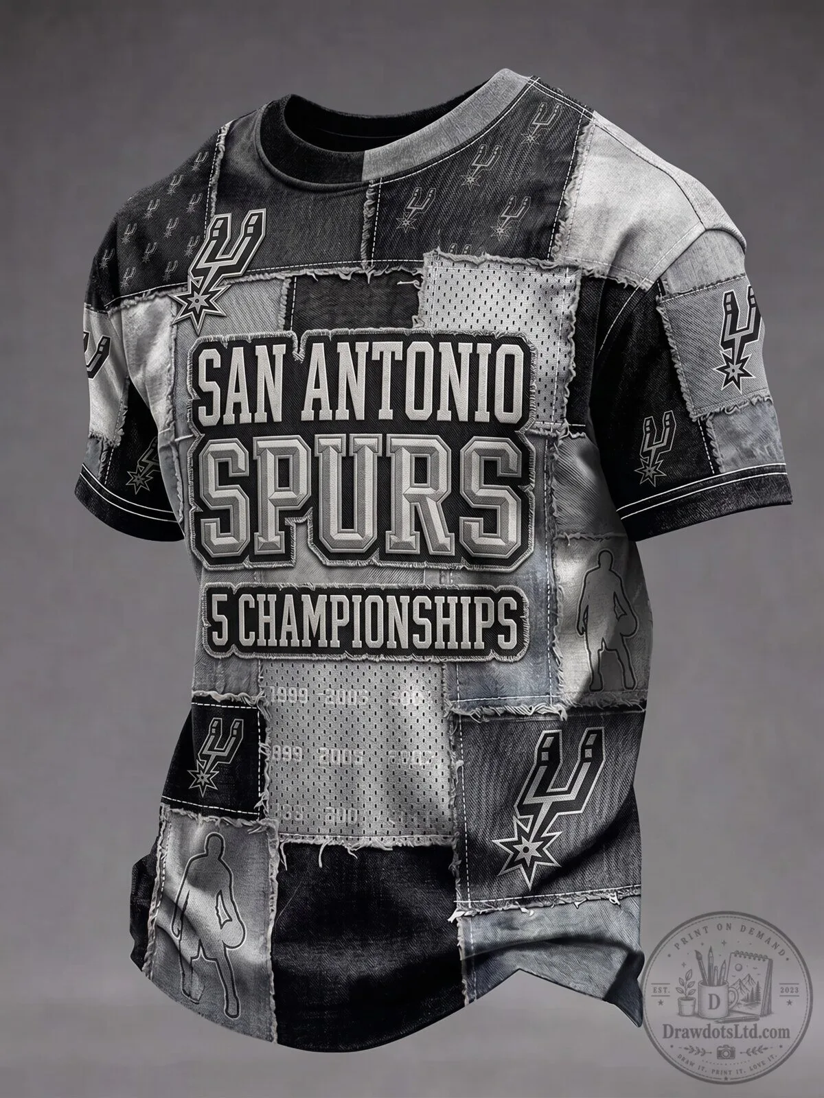 San Antonio Spurs Basketball 5 Championships Patchwork T-Shirt