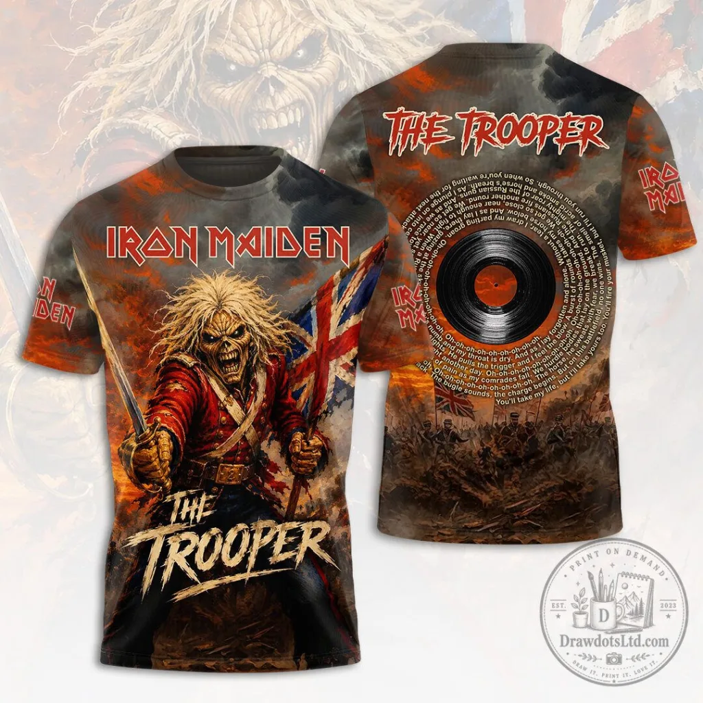 Iron Maiden The Trooper Eddie British Flag Heavy Metal Music T-Shirt