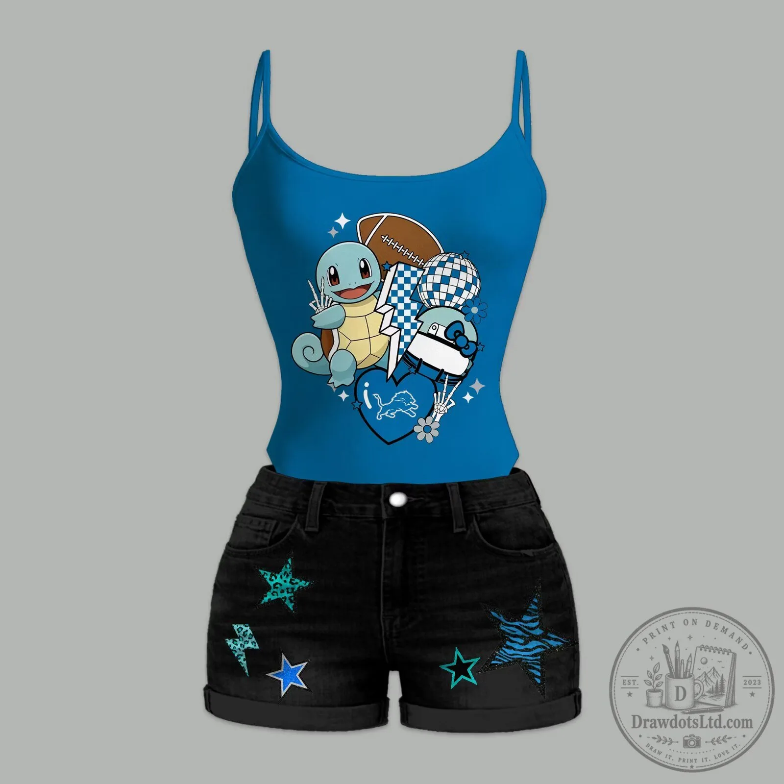 Detroit Lions Squirtle Pokemon Football Heart Women's Tank Top
