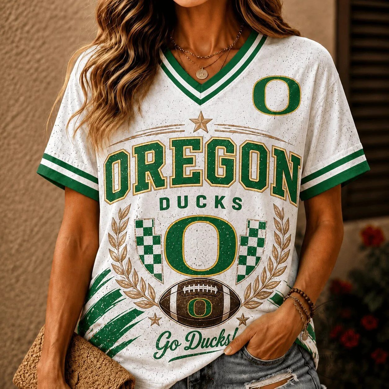Oregon Ducks NCAA Football V-Neck T-Shirt for Women