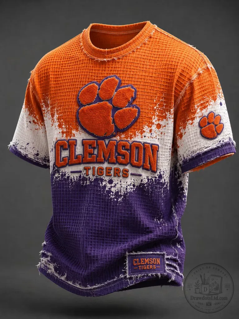 Clemson Tigers Distressed Waffle Knit Short Sleeve T-Shirt