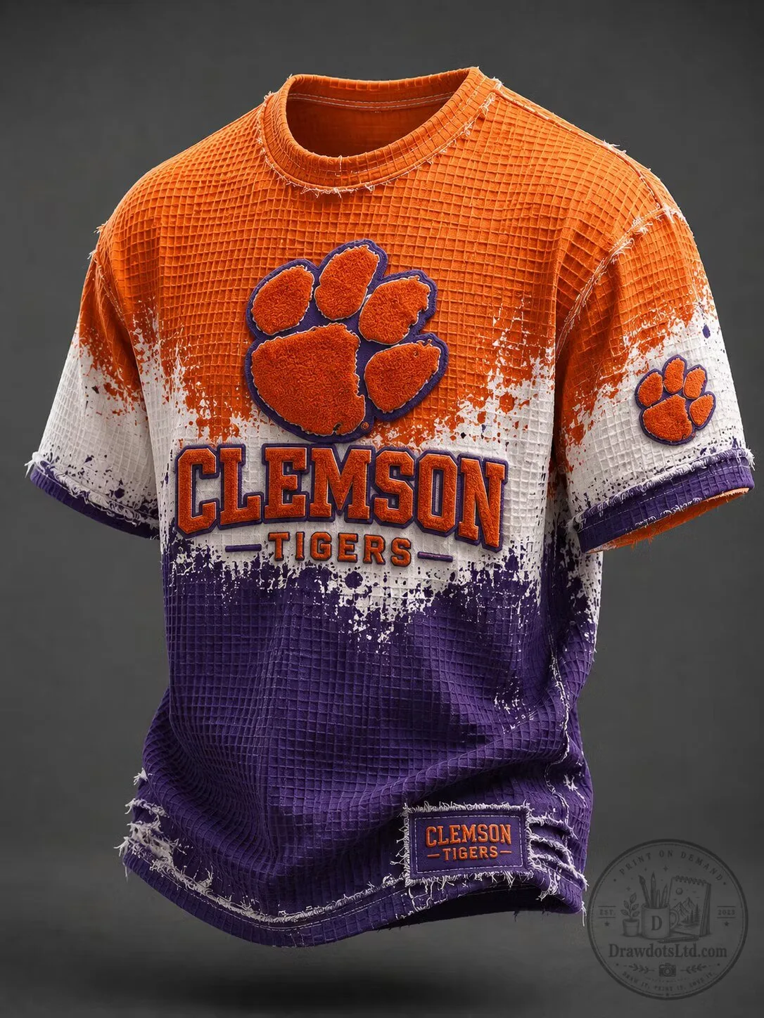 Clemson Tigers Distressed Waffle Knit Short Sleeve T-Shirt