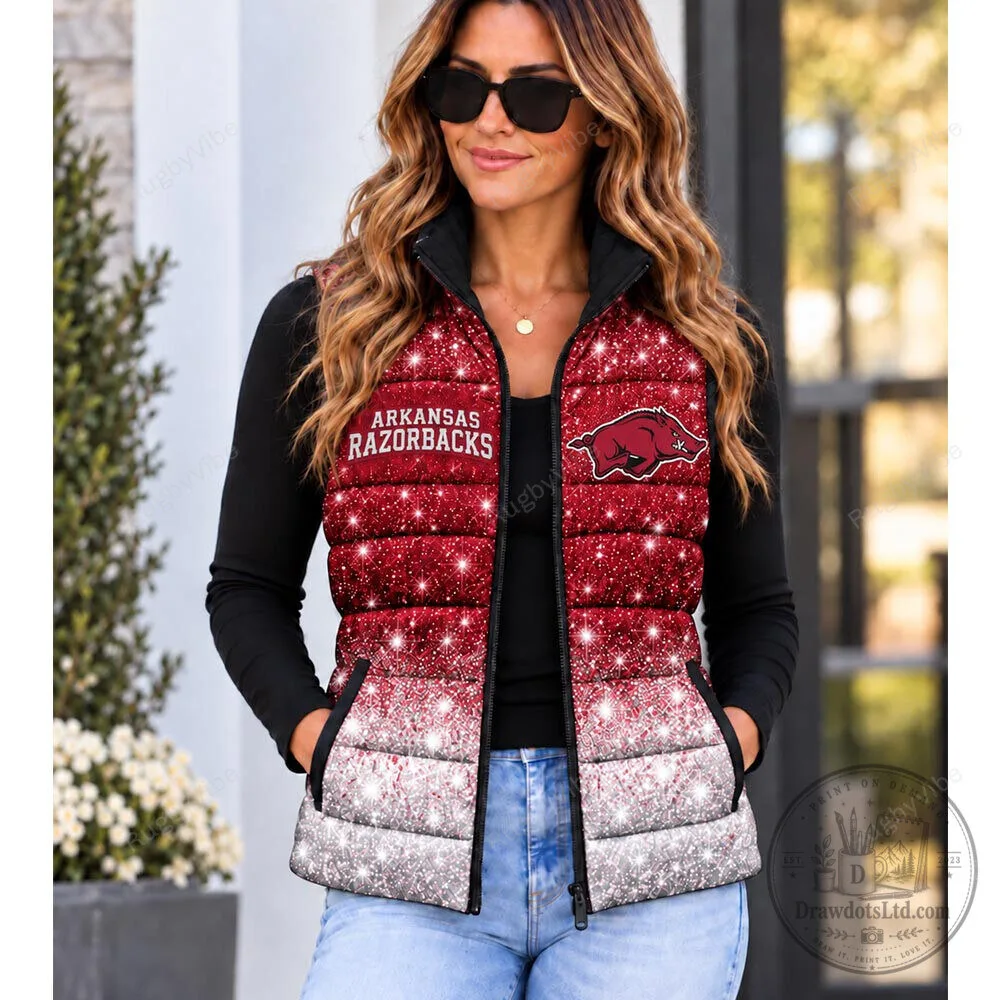 Arkansas Razorbacks Glitter Ombre Pattern Puffer Vest