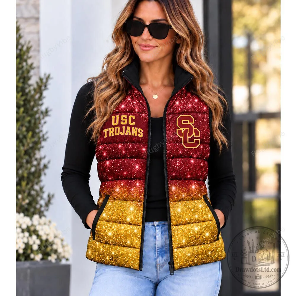 University of Southern California Trojans Glitter Sparkle Puffer Vest