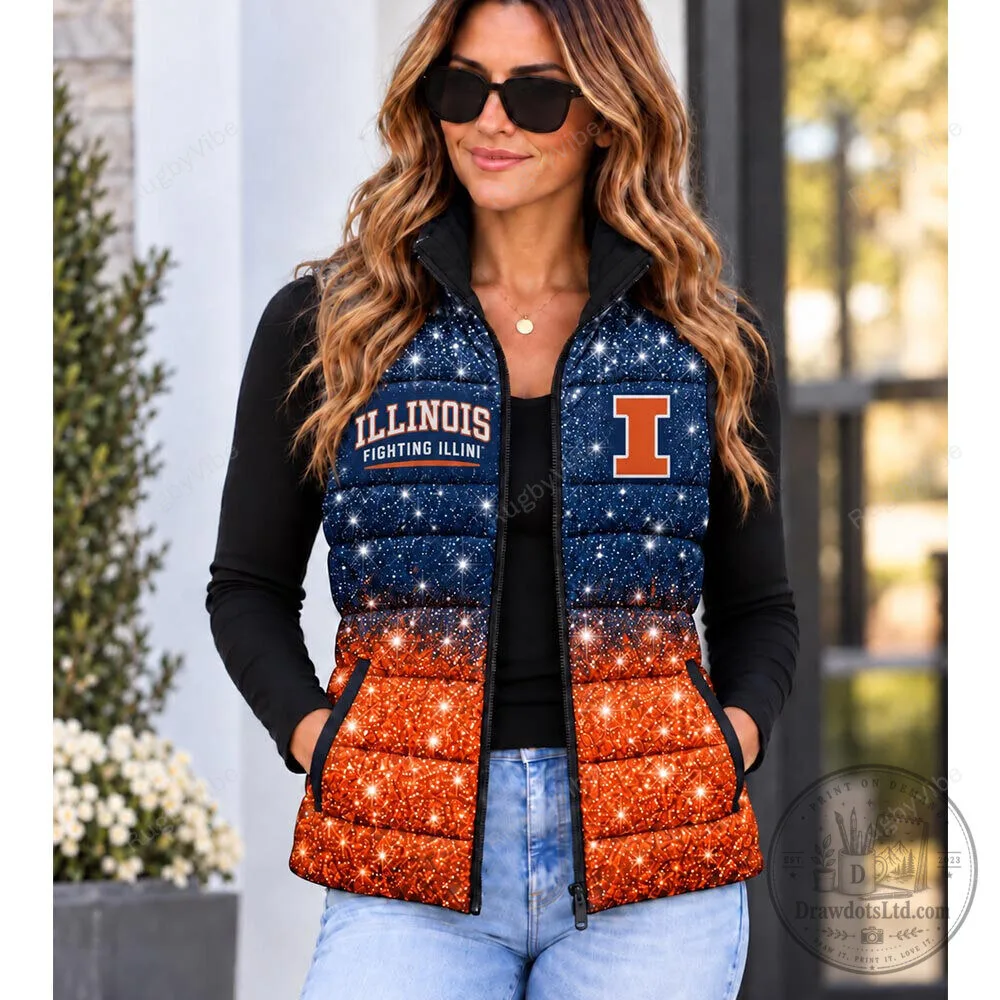 Illinois Fighting Illini Glitter Ombre Sparkle Puffer Vest