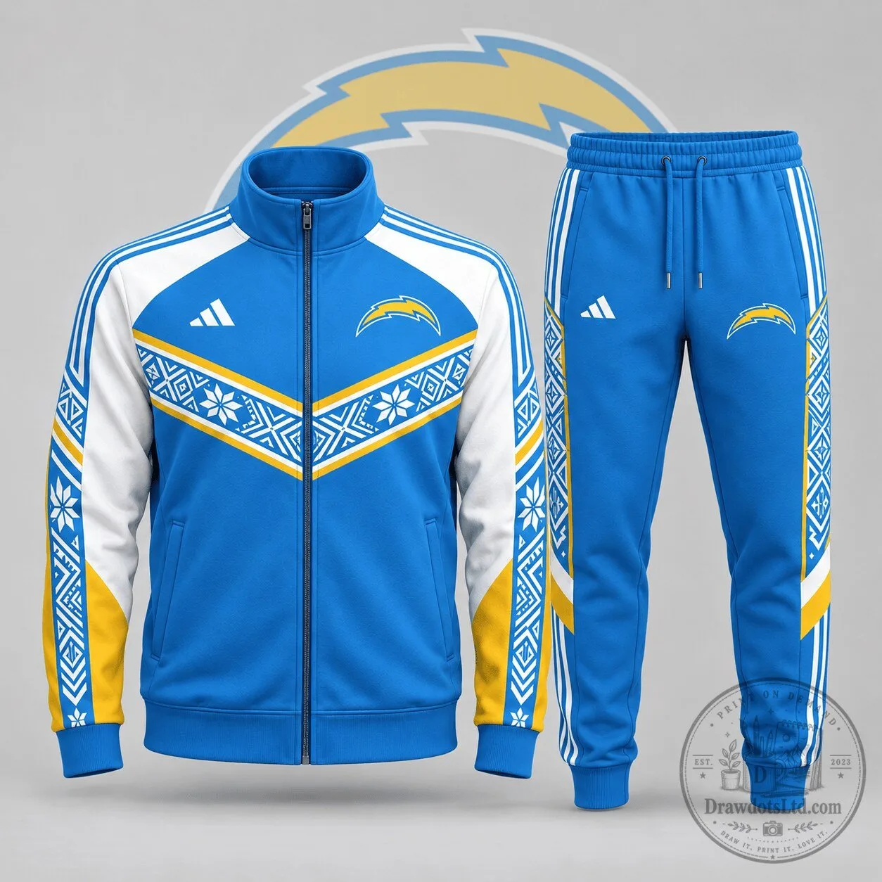 Los Angeles Chargers National Football League Team Nordic Pattern Tracksuit Jacket and Pants