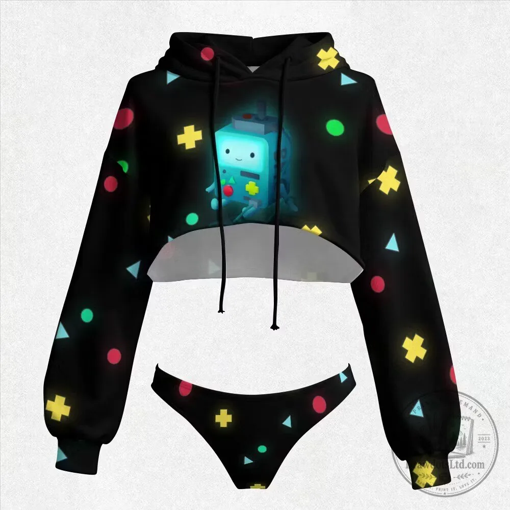 Adventure Time BMO Glow in the Dark Cropped Hoodie and Panty Set