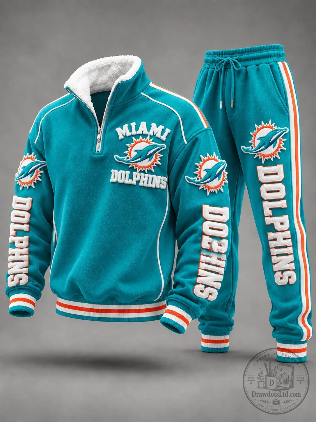 Miami Dolphins Quarter Zip Pullover Sweatshirt and Sweatpants Tracksuit
