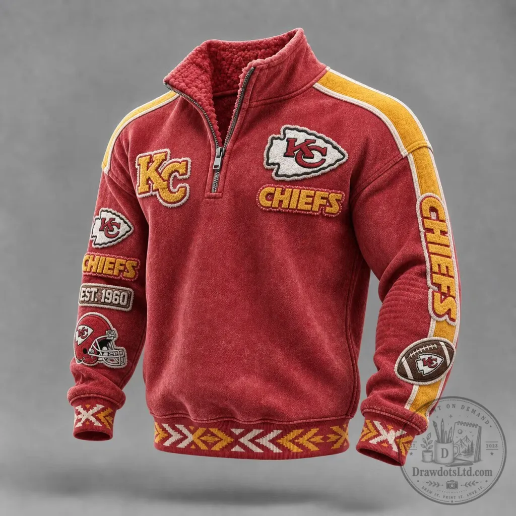 Kansas City Chiefs Distressed Red Half-Zip Long Sleeve Sweatshirt Kansas City Chiefs Distressed Red Half-Zip Long Sleeve Sweatshirt