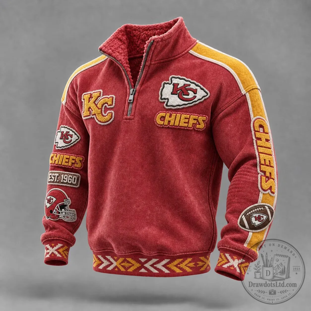 Kansas City Chiefs Distressed Red Half-Zip Long Sleeve Sweatshirt