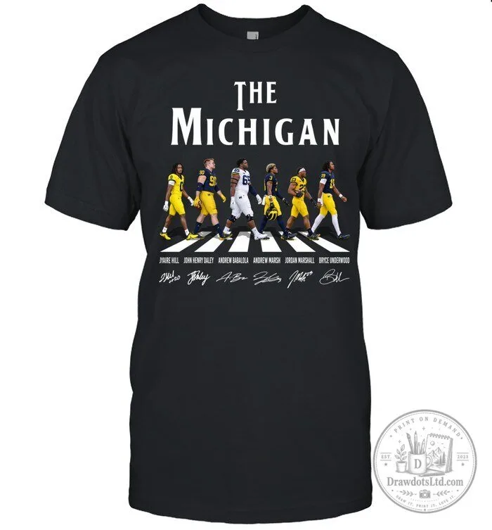 Michigan Wolverines Football Team Abbey Road Style Black T-Shirt