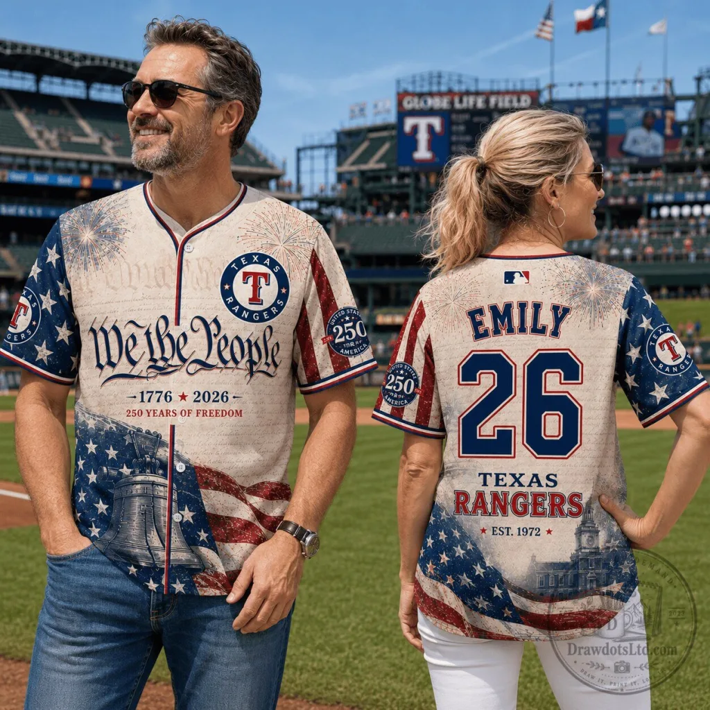 Texas Rangers Baseball Personalized Patriotic Independence Day Baseball Jersey