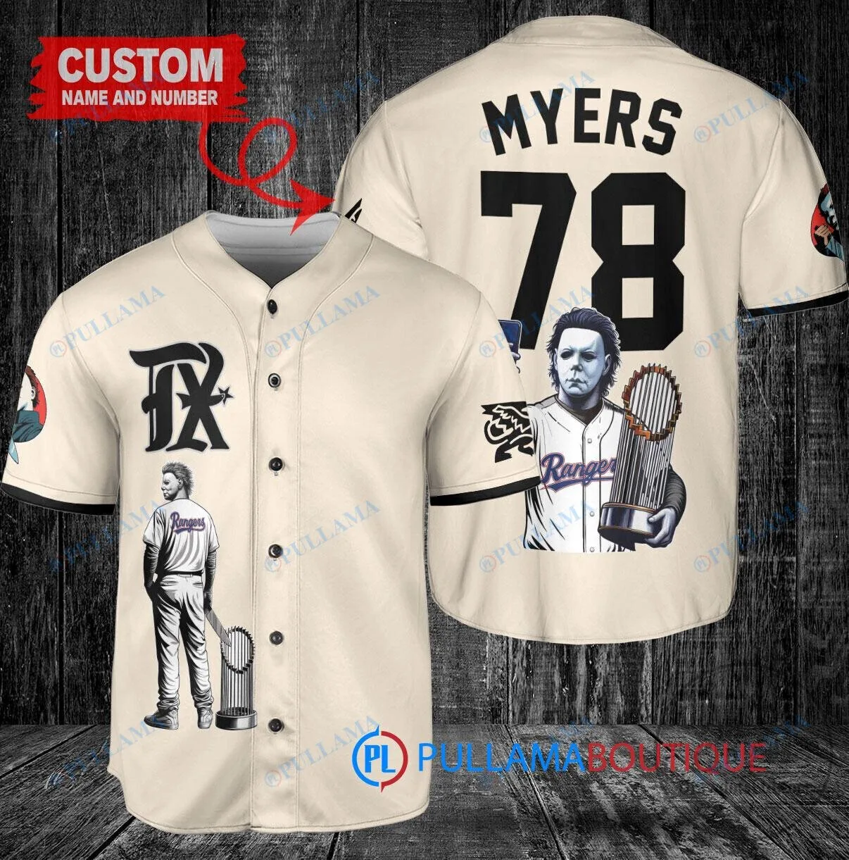 Texas Rangers Baseball Michael Myers Halloween World Series Trophy Jersey