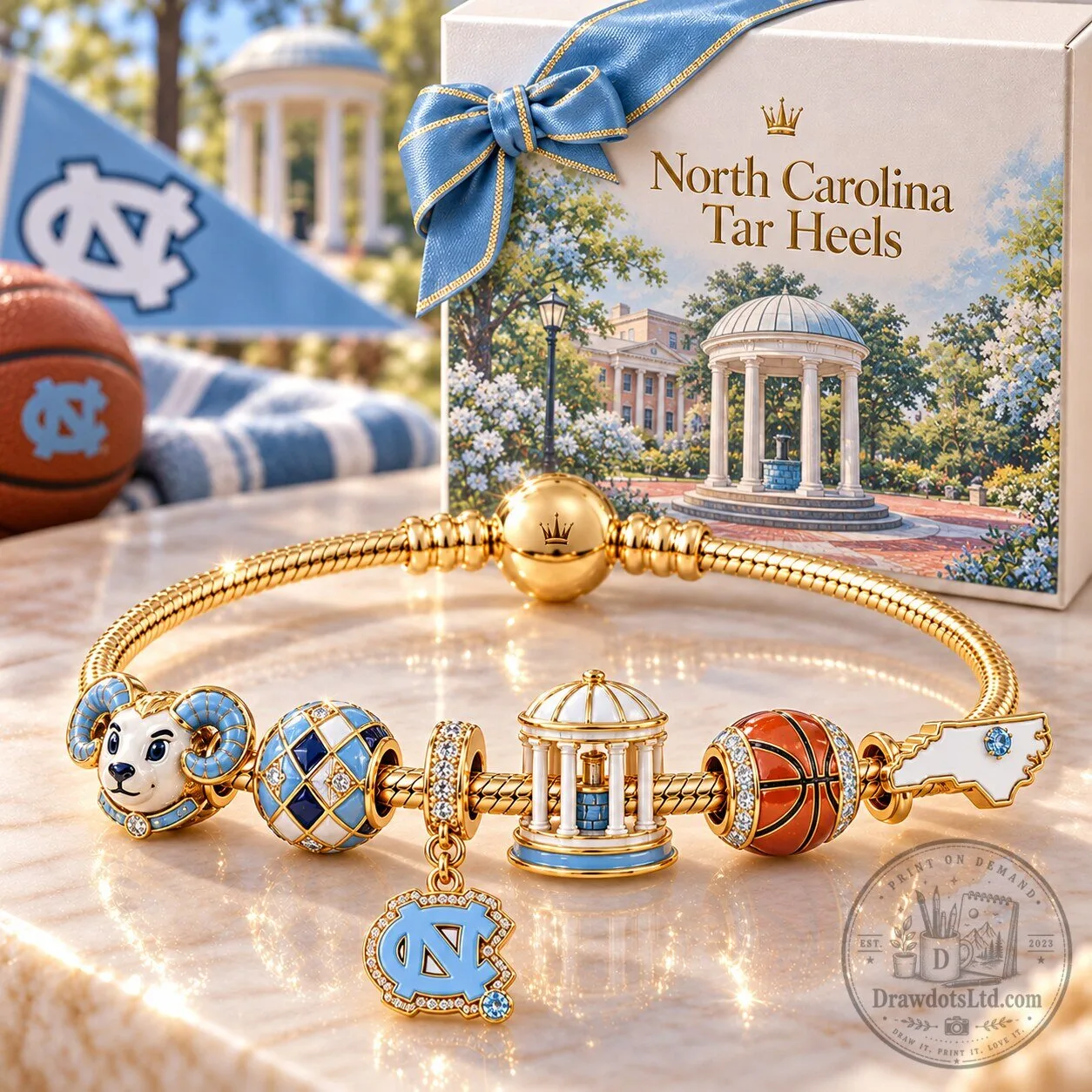 North Carolina Tar Heels Gold Charm Bracelet Set