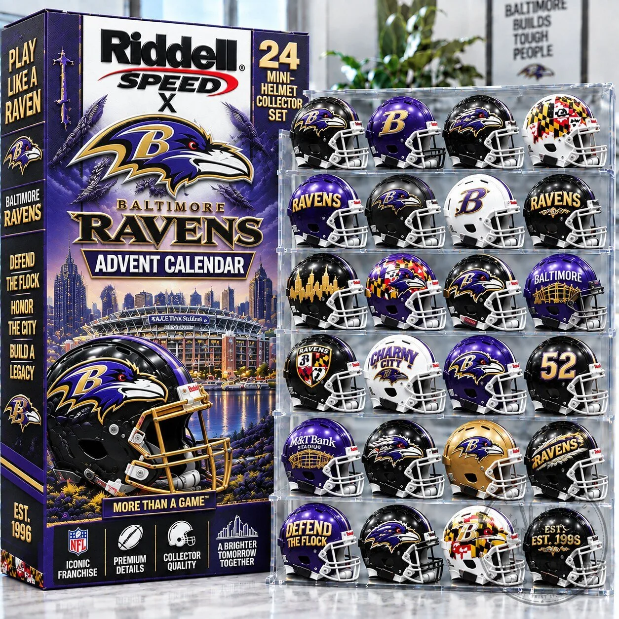 Baltimore Ravens Riddell Speed Mini Helmet Advent Calendar Collector Set