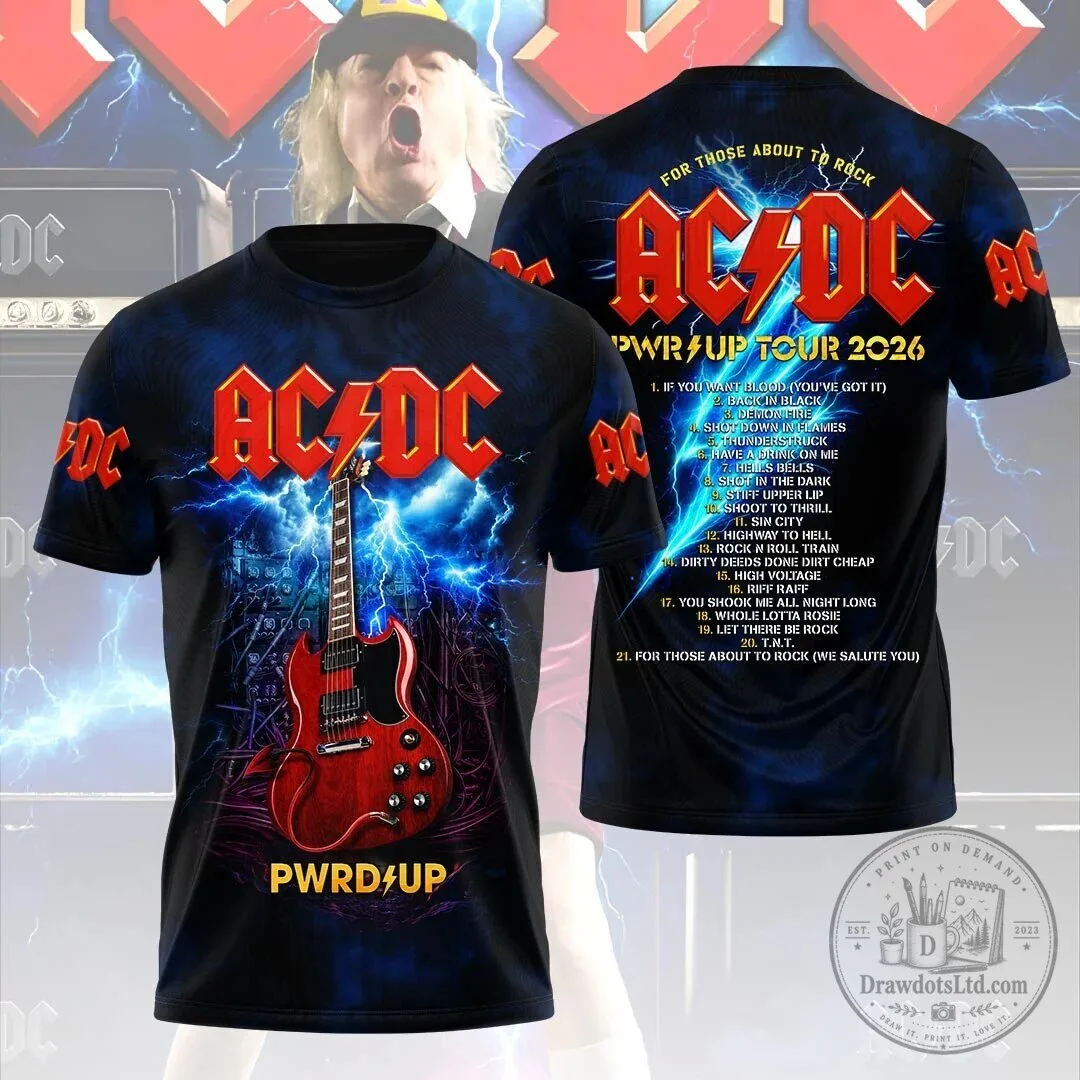 AC/DC PWR Up Tour 2026 Electric Guitar Rock Band T-Shirt