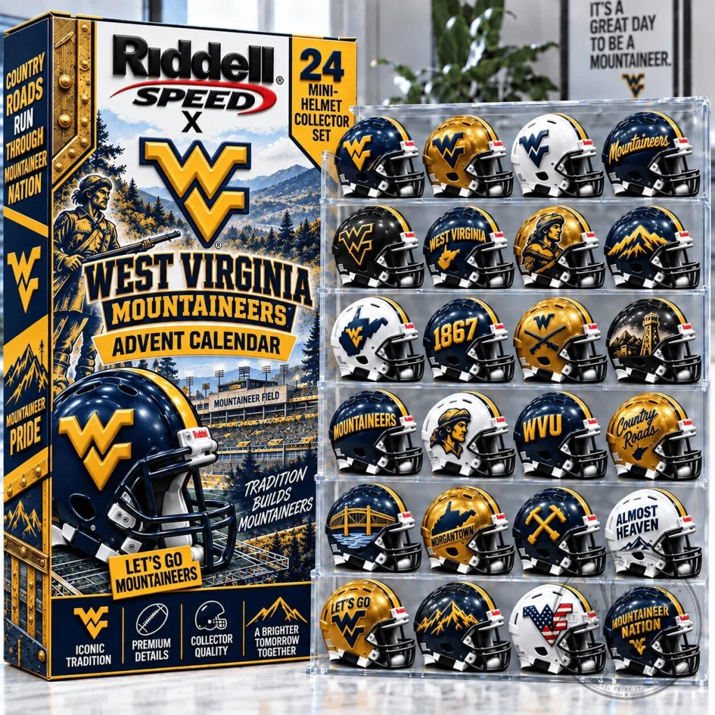 West Virginia Mountaineers 24 Piece Mini Helmet Advent Calendar Collector Set