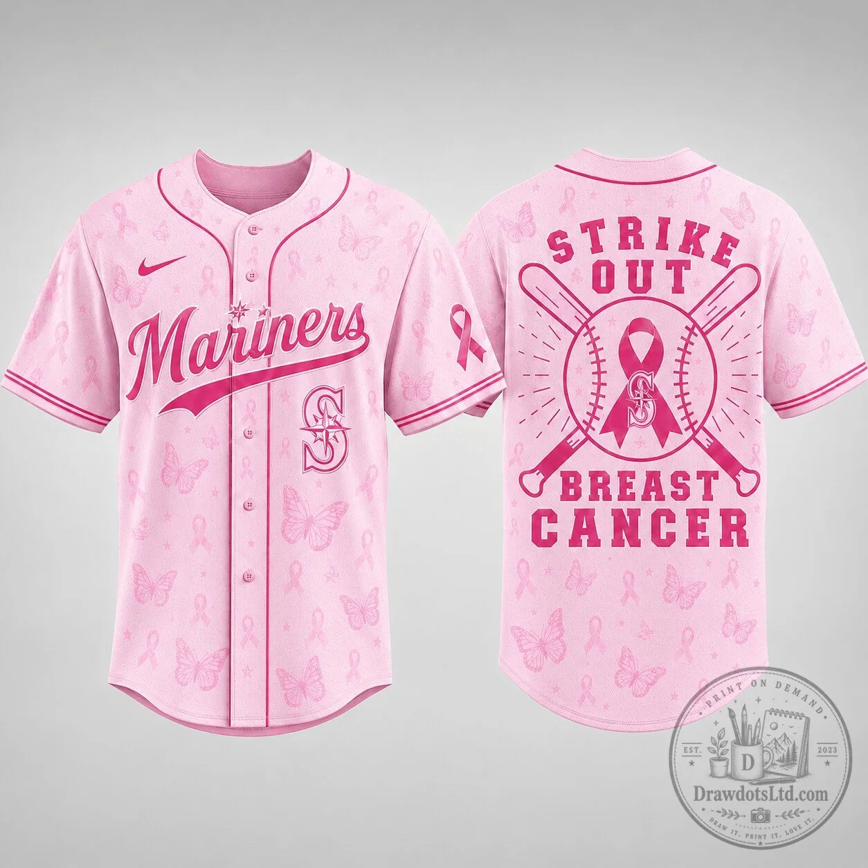 Breast Cancer Awareness Jersey with Pink Ribbon for Seattle Mariners Baseball