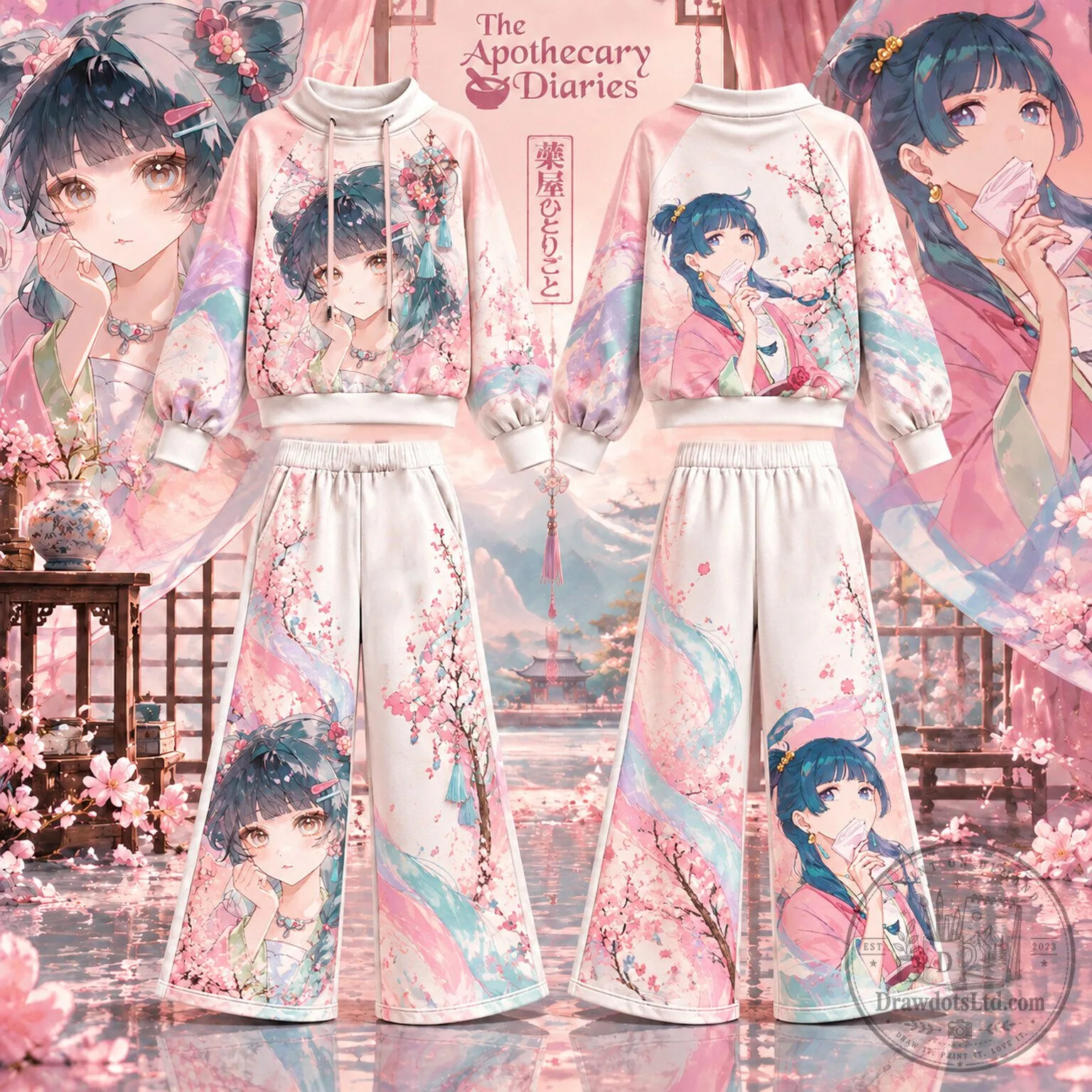 The Apothecary Diaries Anime Maomao Sakura Blossom Cropped Hoodie and Pants Set