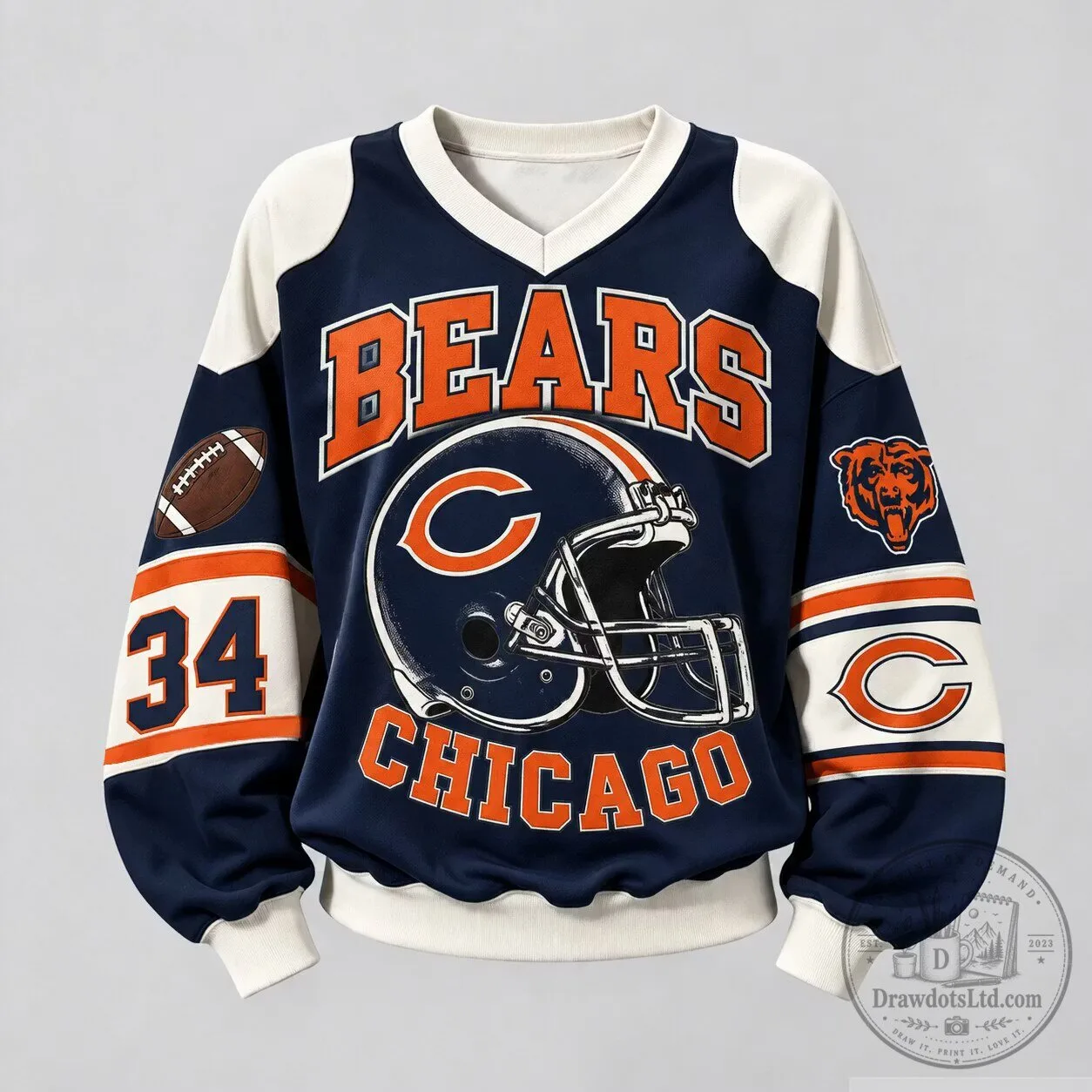 Chicago Bears NFL Football Team Blue and Orange Printed Sweatshirt