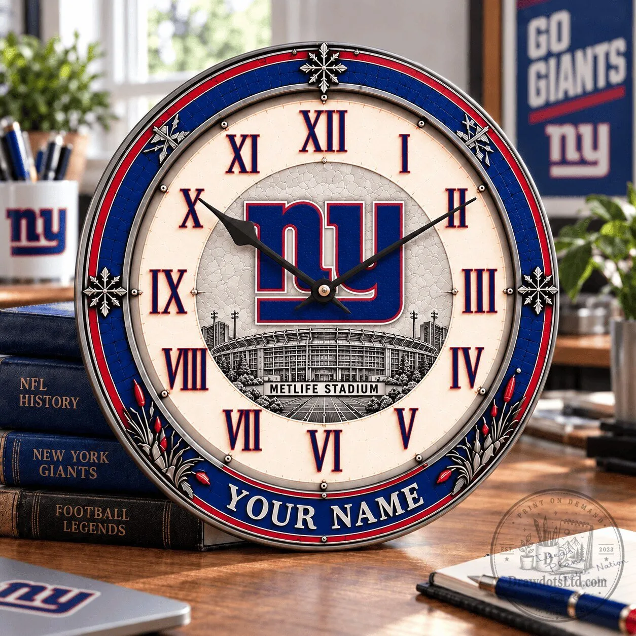 New York Giants MetLife Stadium Custom Name Round Wall Clock