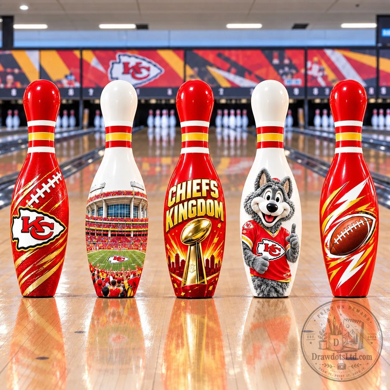 Kansas City Chiefs Football Team Decorative Bowling Pin Set