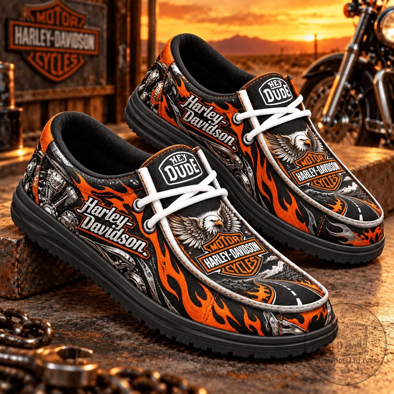 Harley-Davidson Motorcycle Flames Biker Loafer Shoes