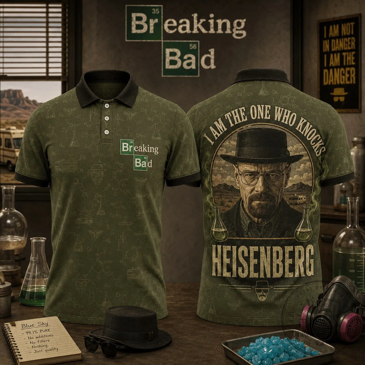 Breaking Bad Heisenberg I Am The One Who Knocks Green Chemistry Polo Shirt