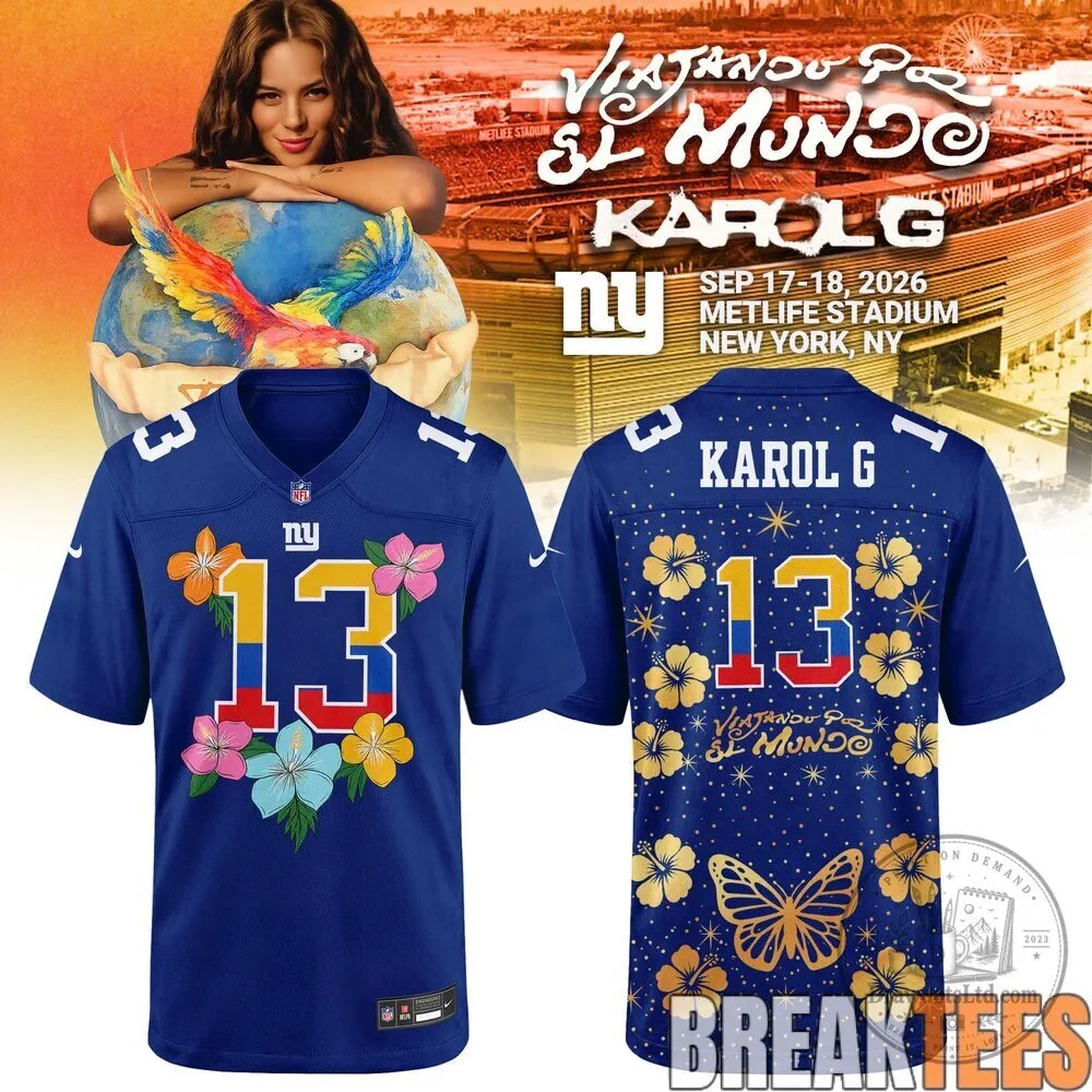 Karol G Viajando Por El Mundo Tropitour New York Giants Football Jersey