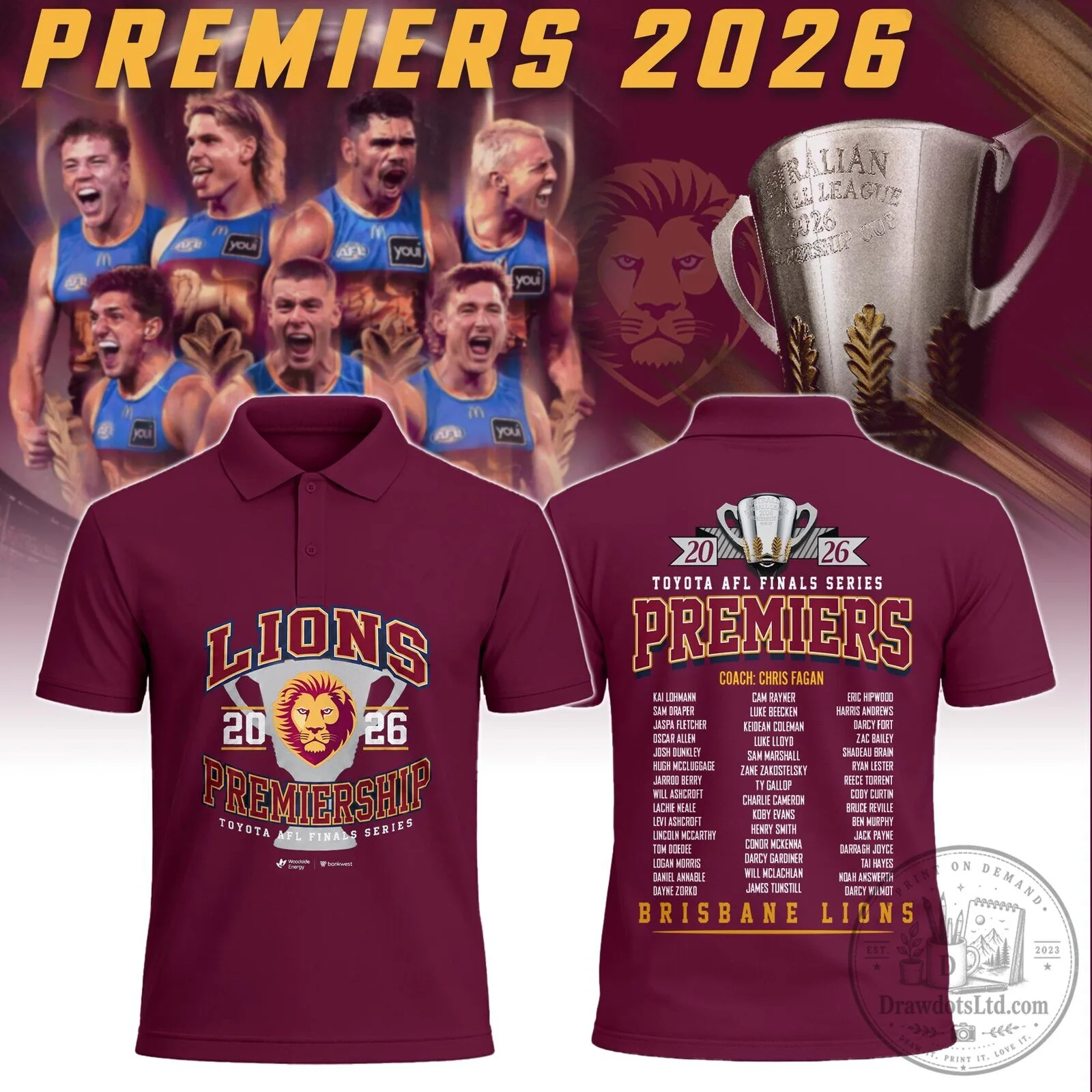 Brisbane Lions 2026 Premiers Australian Football League Finals Series Polo Shirt