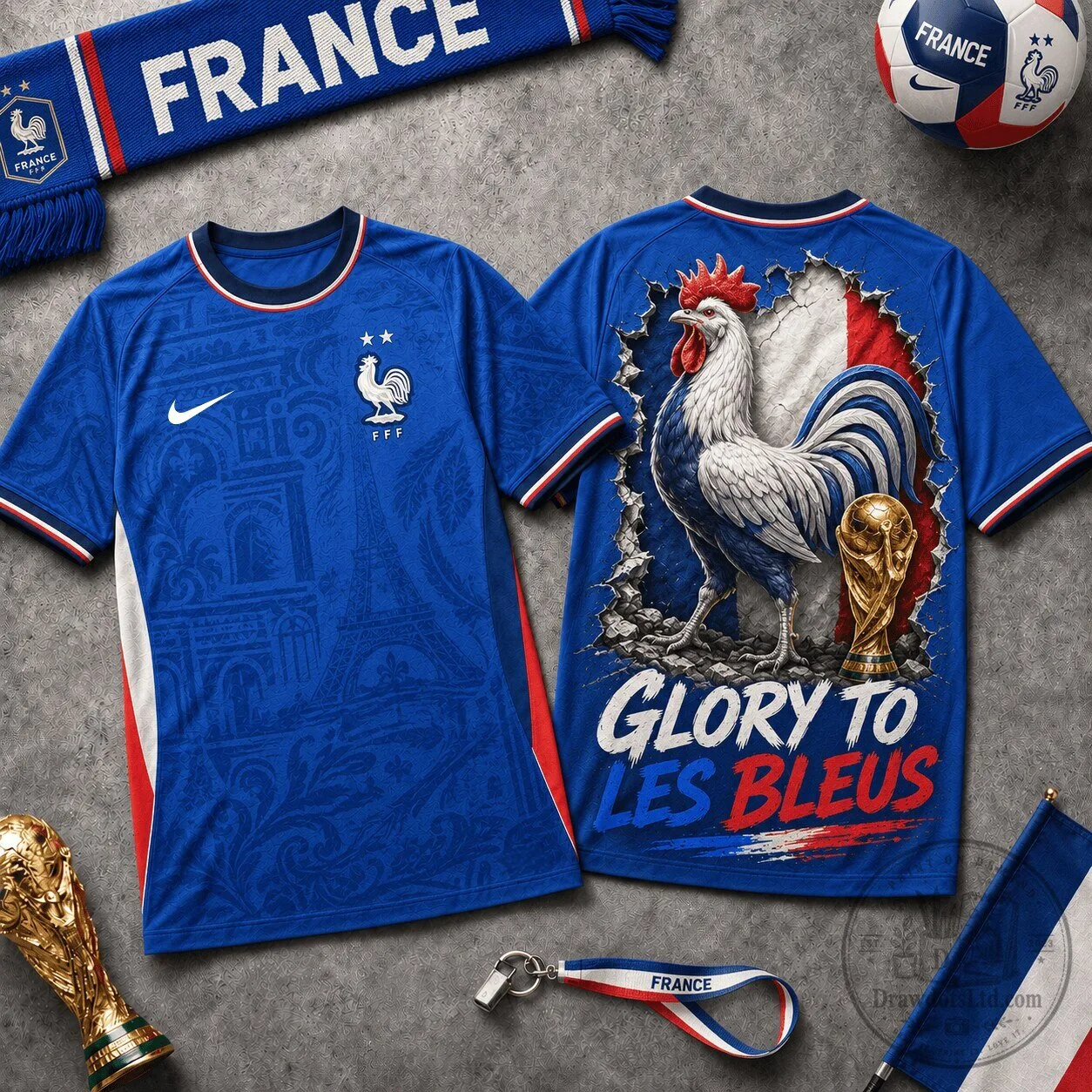 France Soccer Team Glory To Les Bleus Rooster Graphic T-Shirt