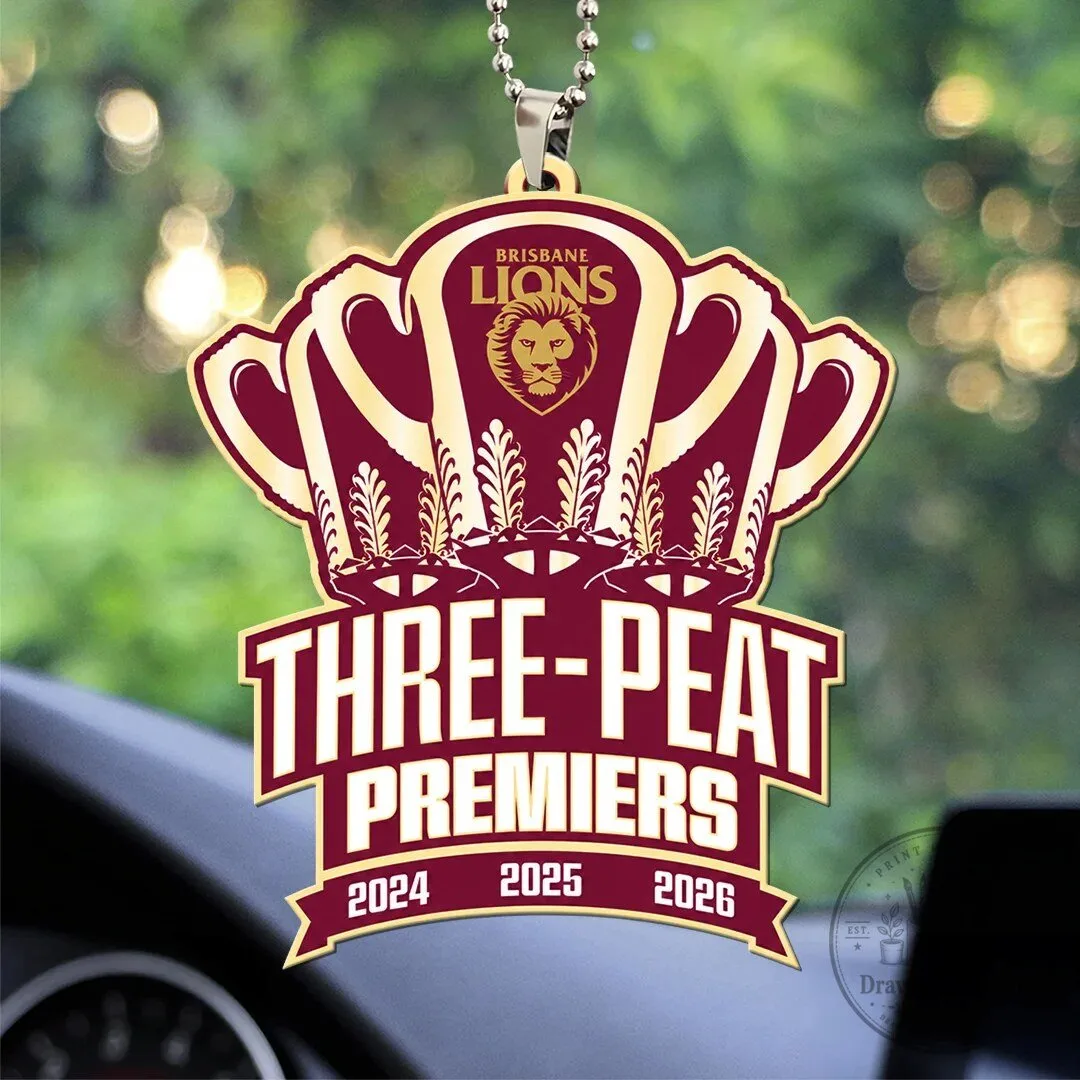 Brisbane Lions Three-Peat Premiers 2024 2025 2026 Car Ornament