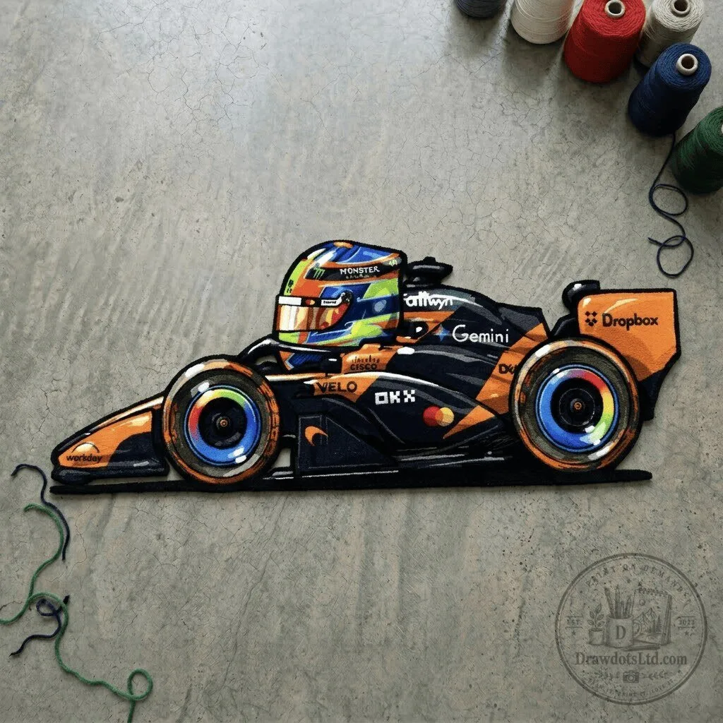 Oscar Piastri McLaren Formula One Racing Car Tufted Rug