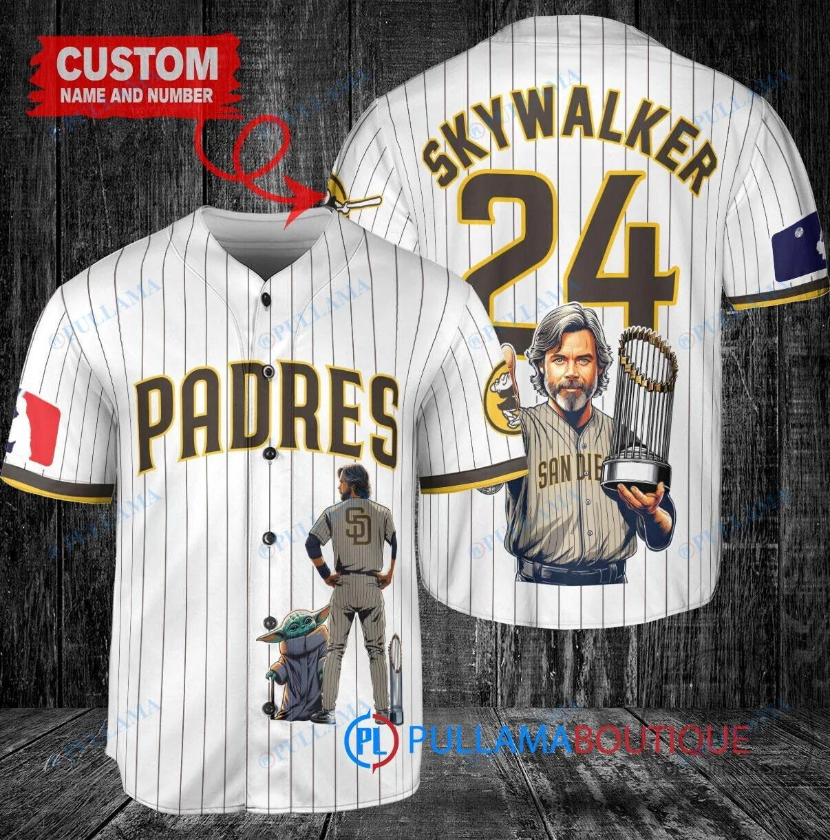 Luke Skywalker San Diego Padres Baseball World Series Trophy Custom Baseball Jersey