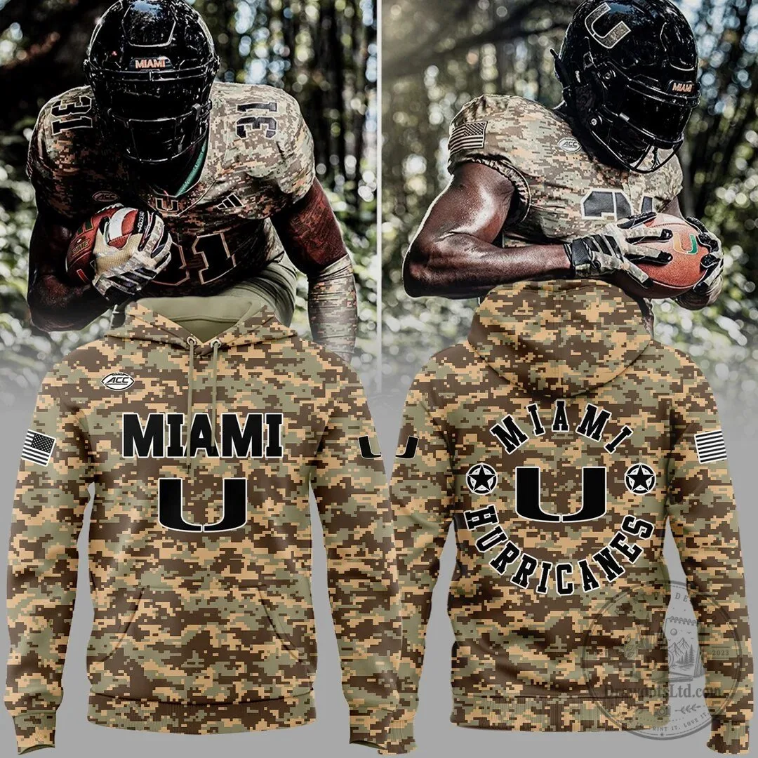 Hoodie in Camouflage for Miami Hurricanes Football - Military Appreciation Style