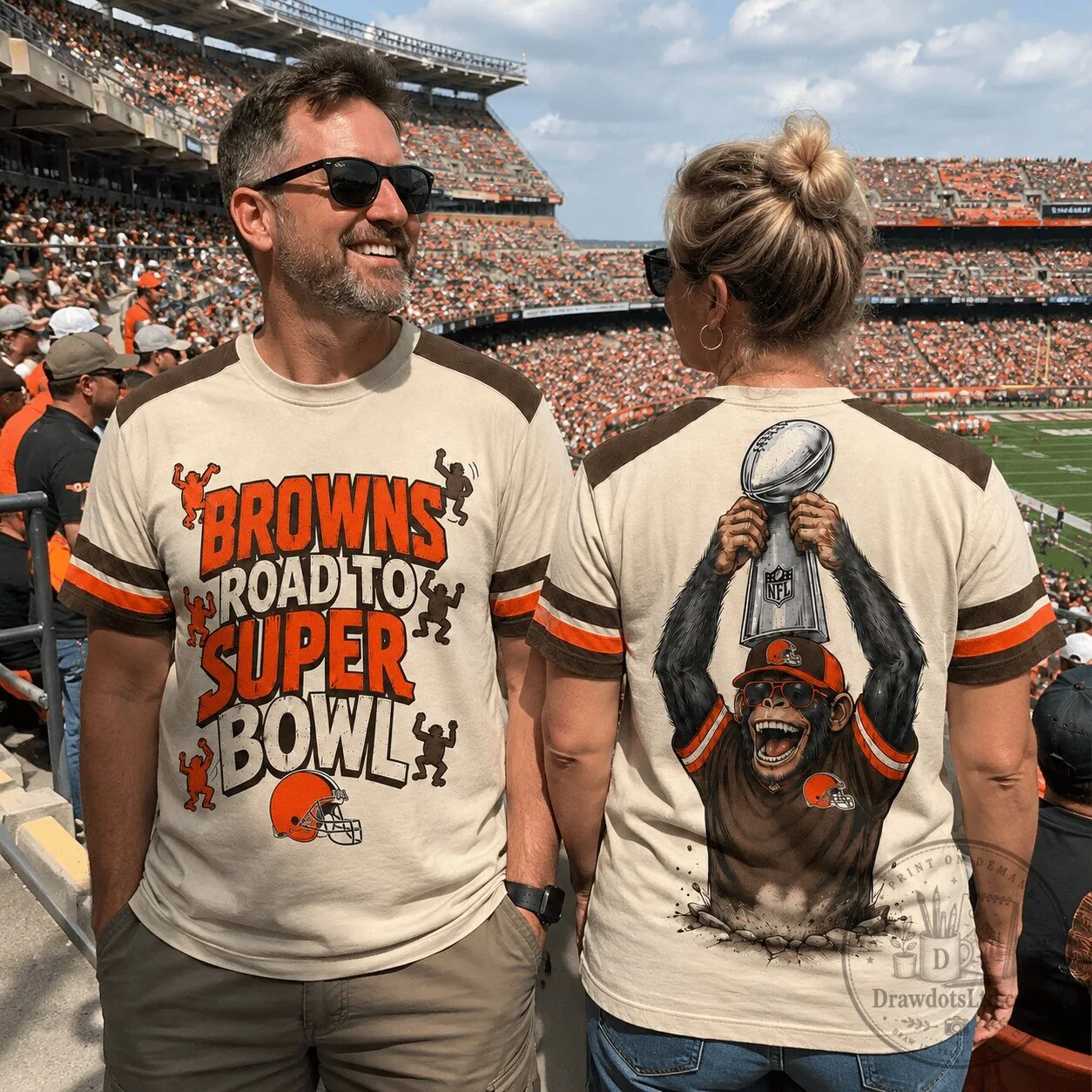 Cleveland Browns Football Road to Super Bowl Monkey Graphic T-Shirt