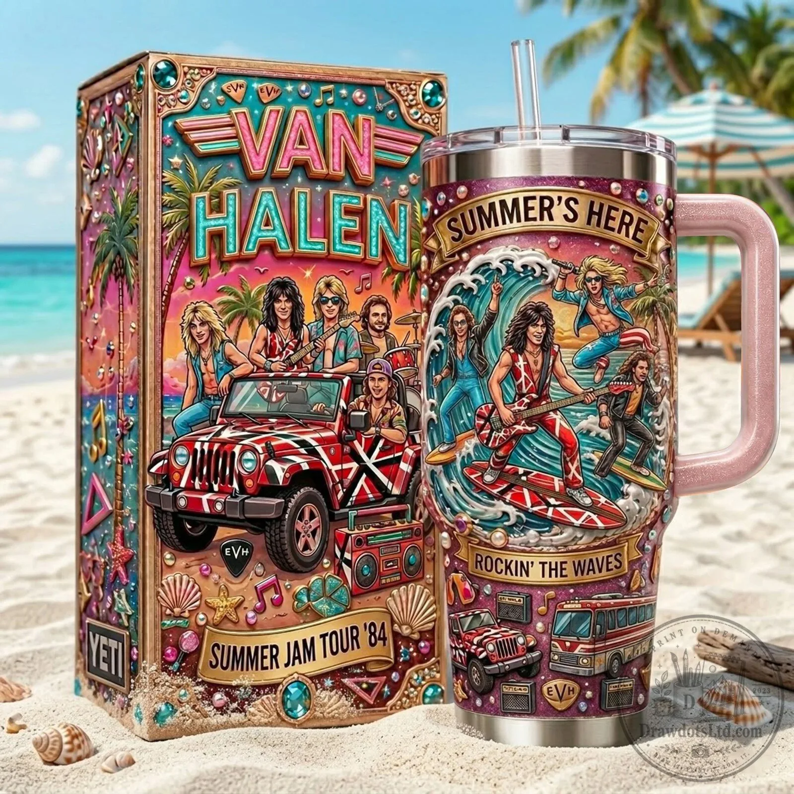 Van Halen Summer Jam Tour 1984 Rockin' The Waves Handle Tumbler