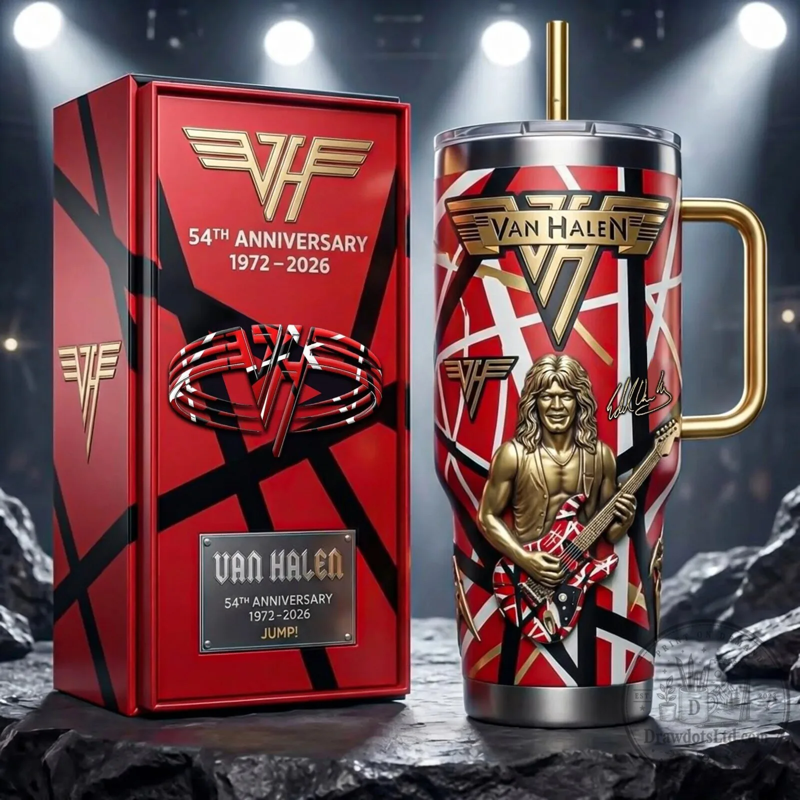 Van Halen 54th Anniversary Jump Album Art Tumbler with Handle